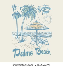 Its Summer Time, Hand Drawing Beach Vintage Illustration Vector T Shirt vector, Beach Paradise Print T-shirt Graphics Design, typography,Good vibes vintage print artwork.background and other uses.