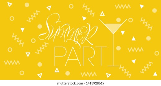 Summer time - hand drawn calligraphy on yellow background. Flat vector illustration for cards, posters, flyers, banners, greetings, party invitations, seasonal design and decoration, prints, web.
