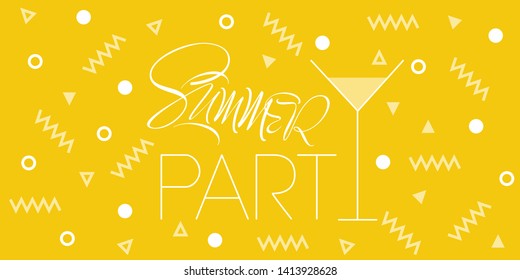 Summer time - hand drawn calligraphy on yellow background. Flat vector illustration for greetings, party invitations, cards, posters, flyers, seasonal design and decoration, banners, prints, web.