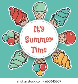 It's summer time. Hand drawn summer time circle theme