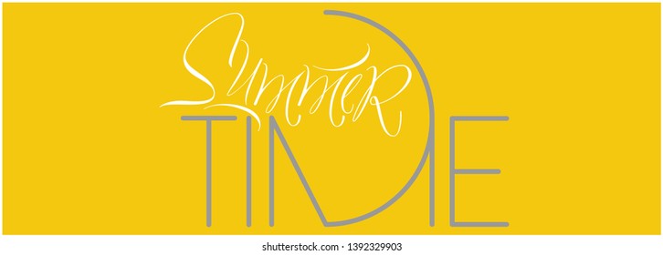Summer time - hand drawn lettering on yellow background. Flat vector illustration for greetings, cards, posters, flyers, banners, party invitations, prints, seasonal design and decoration, web.