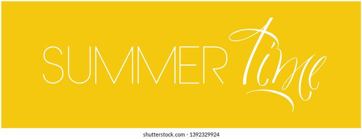Summer time - hand drawn lettering on yellow background. Flat vector illustration for cards, posters, greetings, party invitations, flyers, banners, prints, seasonal design and decoration, web.