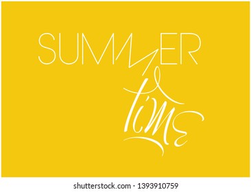 Summer time - hand drawn lettering on yellow background. Flat vector illustration for greetings, party invitations, cards, posters, flyers, banners, seasonal design and decoration, prints, web.