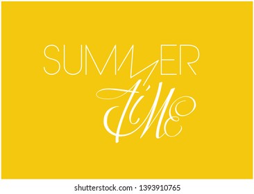 Summer time - hand drawn lettering on yellow background. Flat vector illustration for greetings, party invitations, cards, posters, seasonal design and decoration, flyers, banners, prints, web.