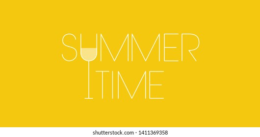 Summer time - hand drawn lettering on yellow background. Flat vector illustration for greetings, cards, posters, party invitations, seasonal design and decoration, flyers, banners, prints, web.