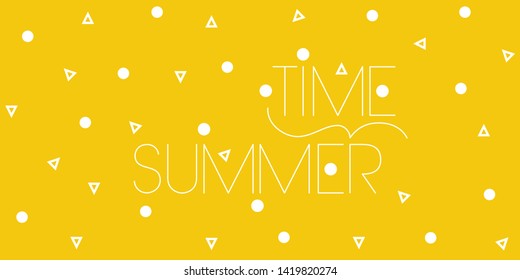Summer time - hand drawn lettering on yellow background. Flat vector illustration for party invitations, greetings, seasonal design and decoration, cards, posters, banners, flyers, prints, web.