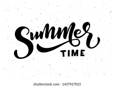 Summer time hand drawn lettering. Template for logo, banner, poster, flyer, greeting card, web design, print design. Vector illustration.
