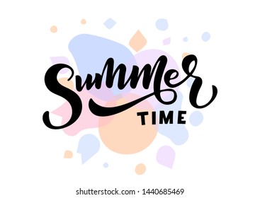 Summer time hand drawn lettering. Template for logo, banner, poster, flyer, greeting card, web design, print design. Vector illustration.