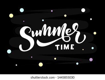 Summer time hand drawn lettering. Template for logo, banner, poster, flyer, greeting card, web design, print design. Vector illustration.