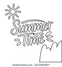 Summer Time hand drawn lettering with sun and grass.  Perfect for summer designs, cards, and prints.