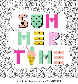 Summer time. Hand drawn original font. Design for shirts, prints, cards, posters. Vector illustration. Summer poster