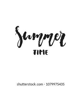 Summer time - hand drawn seasons holiday lettering phrase isolated on the white background. Fun brush ink vector illustration for banners, greeting card, poster design