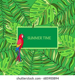 Summer time hand drawn tropic background. Vector illustration