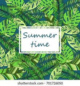 Summer time hand drawn tropic background. Vector illustration