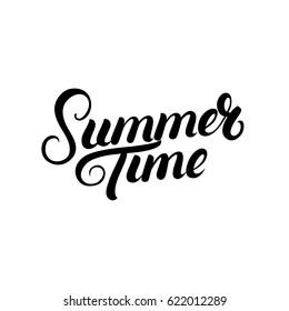 Summer time hand written lettering. Isolated on white background. Vector illustration.