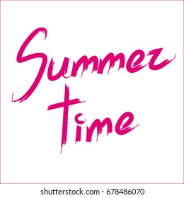 Summer time hand written lettering vector illustration in pink color. Element for design.