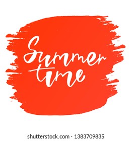Summer time handlettering text. Design print for t-shirt, postcard, label, logo, sign, emblem. Vector illustration on background.