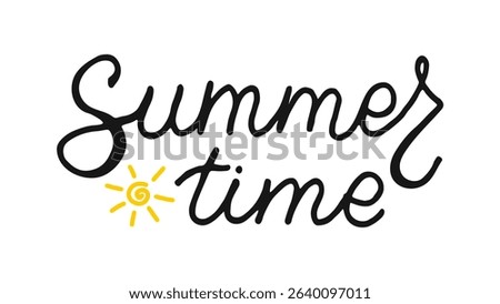 Summer time Handwritten phrase. Quote for inspiring poster, social media post, project. Elegant and artistic words. Hand drawn Calligraphy Lettering. Script text.