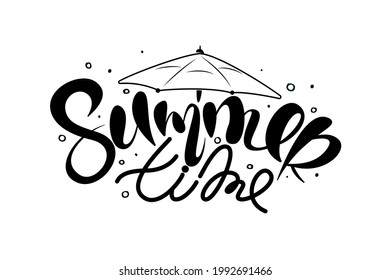 Tiempo de verano - texto escrito a mano . Para imprimir camisetas, cuaderno, volante.  Vector, EPS10.