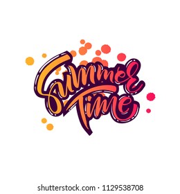 Summer time handwritten text. Vector lettering illustration EPS 10.
