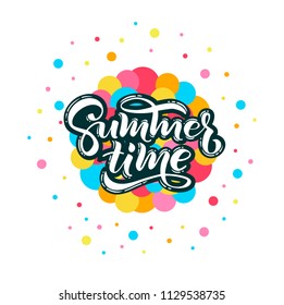 Summer time handwritten text. Vector lettering illustration EPS 10.