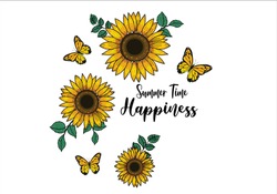 Summer Time Happiness Keep Life Simple Monarch Butterflies Lettering Hand Drawn Vector Art Sun Flower Lettering Hand Drawn Vector Art Sunflower Keep Life Simple Sunflower Positive Quote Stationery