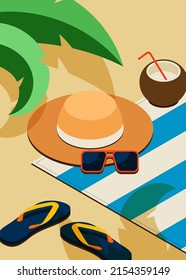 Summer time and happy holiday concept design element template background decorative with top view of isometric beach flat design style, vector illustration