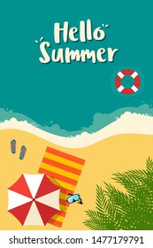 Summer time and happy holiday poster template background, decorative with top view beach, vector illustration