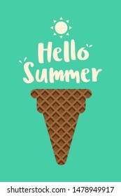 Summer time and happy holiday poster template background, decorative with ice cream cone, vector illustration