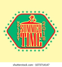Summer time happy holiday vector illustration design banner with yellow background. 