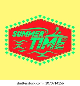 Summer time happy holiday vector illustration design banner with yellow background. 