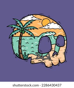 summer time happy holidays,sea, beach,skull  vector