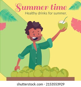 Summer time healthy drinks for summer banner design template.