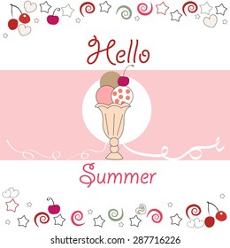 Summer time hello summer with ice cream greeting card