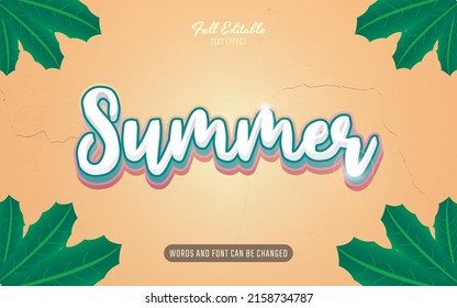 Summer Time Holiday 3D Text Effect With Leaf And Sand Background Template