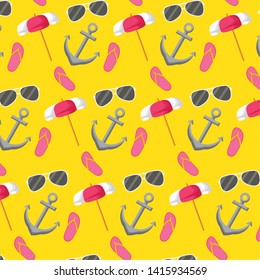summer time holiday anchor umbrella sunglasses sandals background vector illustration