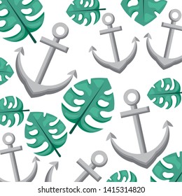 summer time holiday background anchor leaves monstera tropical vector illustration