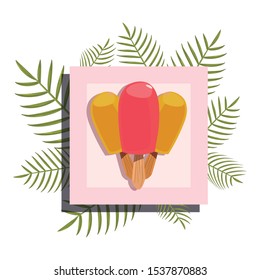 summer time holiday badge leaves frame popsicles ice cream vector illustration