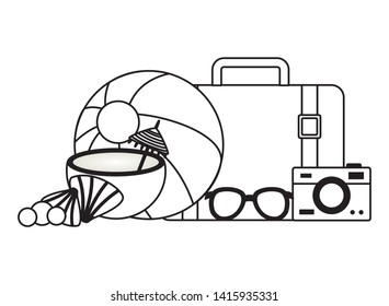 summer time holiday ball suitcase coconut camera sunglasses  vector illustration