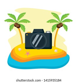 summer time holiday beach camera starfish palms vector illustration