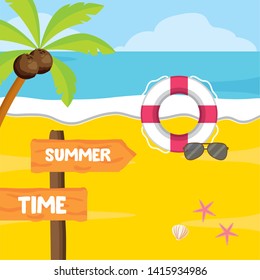 summer time holiday beach float sunglasses starfishes vector illustration