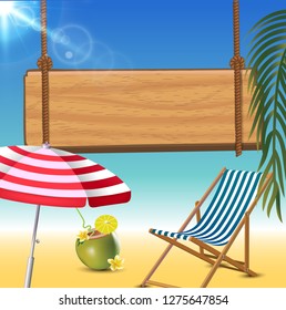 Summer time holiday beach realistic background. Vector illustration