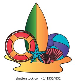 summer time holiday beach surfboard lifebuoy ball vector illustration