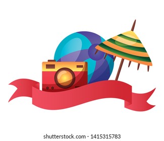 summer time holiday beachball camera umbrella vector illustration