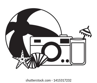 summer time holiday beachball camera cocktail starfish seashell vector illustration