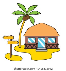 summer time holiday bungalow beach palm signal vector illustration