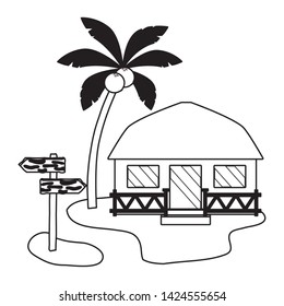 summer time holiday bungalow beach palm signal vector illustration