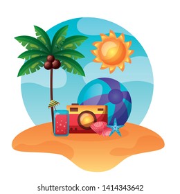 summer time holiday camera beachball cocktail sun vector illustration