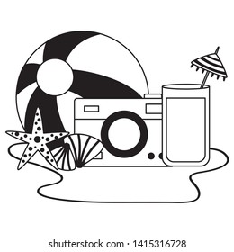 summer time holiday camera beachball cocktail starfish vector illustration