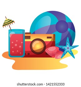 summer time holiday camera beachball cocktail starfish vector illustration